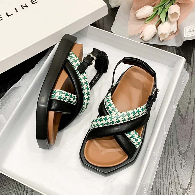 

Female Sandal Clogs With Heel 2022 Summer Med Comfort Shoes for Women All-Match Espadrilles Platform Girls Thick Gladiator Mediu