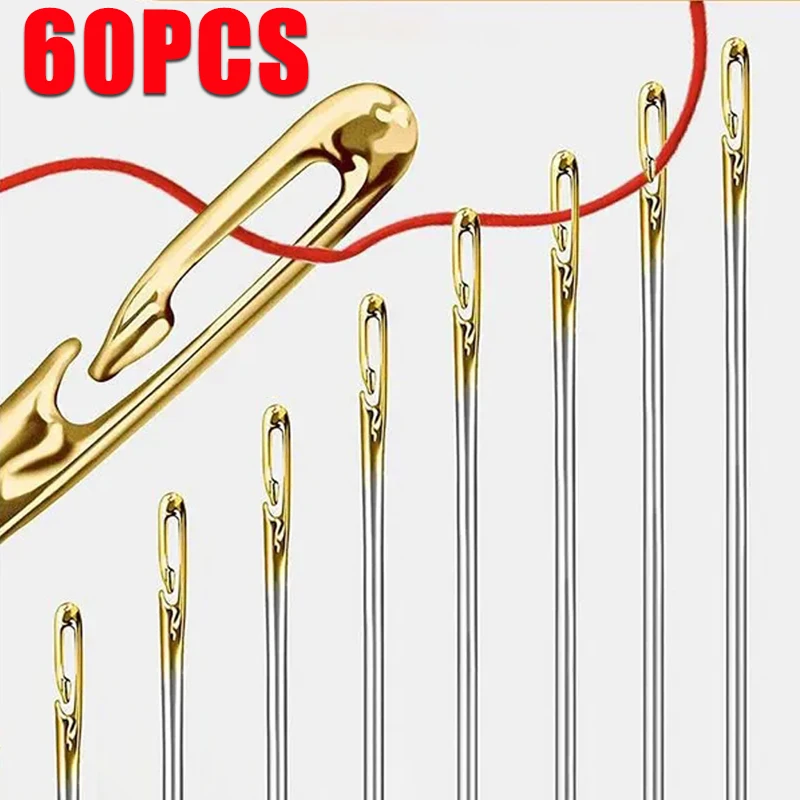 

60PCS Stainless Steel Sewing Needles Side Hole Hand Sewing needles Self-Threading Blind Needle Household Sewing Accessories