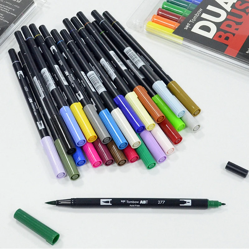 Набор кистей для рисования Tombow из Японии: маркеры на водной основе с гладким письмом, идеальны для акварели, рисования, каллиграфии и леттеринга - Двухсторонние маркеры ABT.