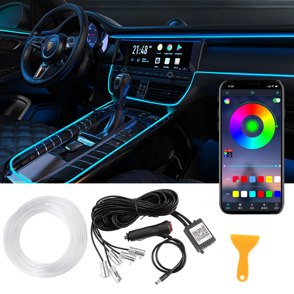 

LED Interior Atmosphere Light Car Ambient Light Strip APP RGB Music Control Flexible EL Wire Rope Tube Neon Decorative Lamp auto