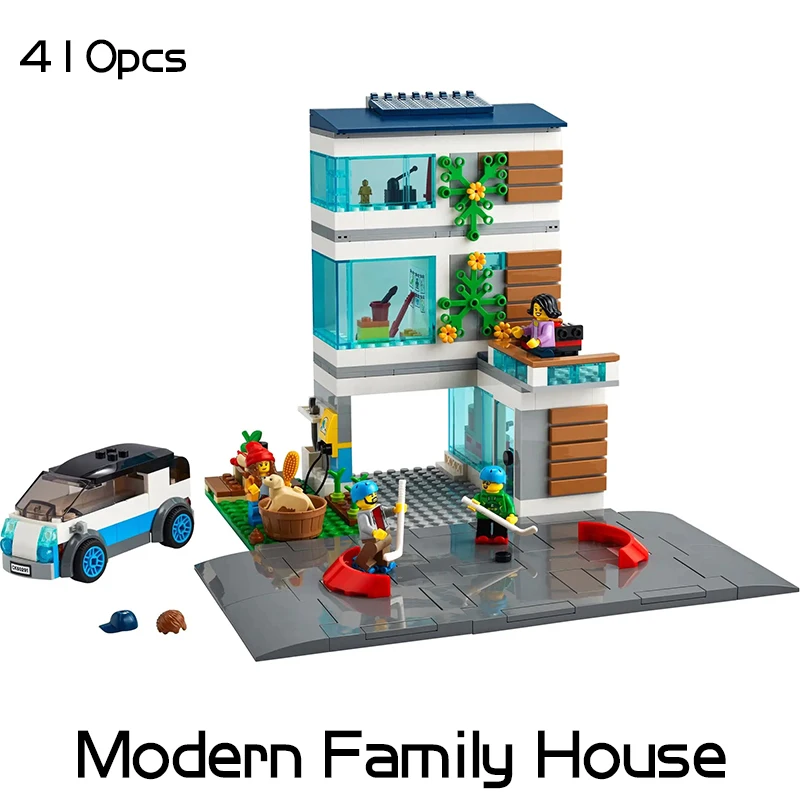 

410pcs City Series Modern Family House Building Blocks Villa Energy Vehicles Guide Dog Figures Bricks Toys For Boy Gifts 60291