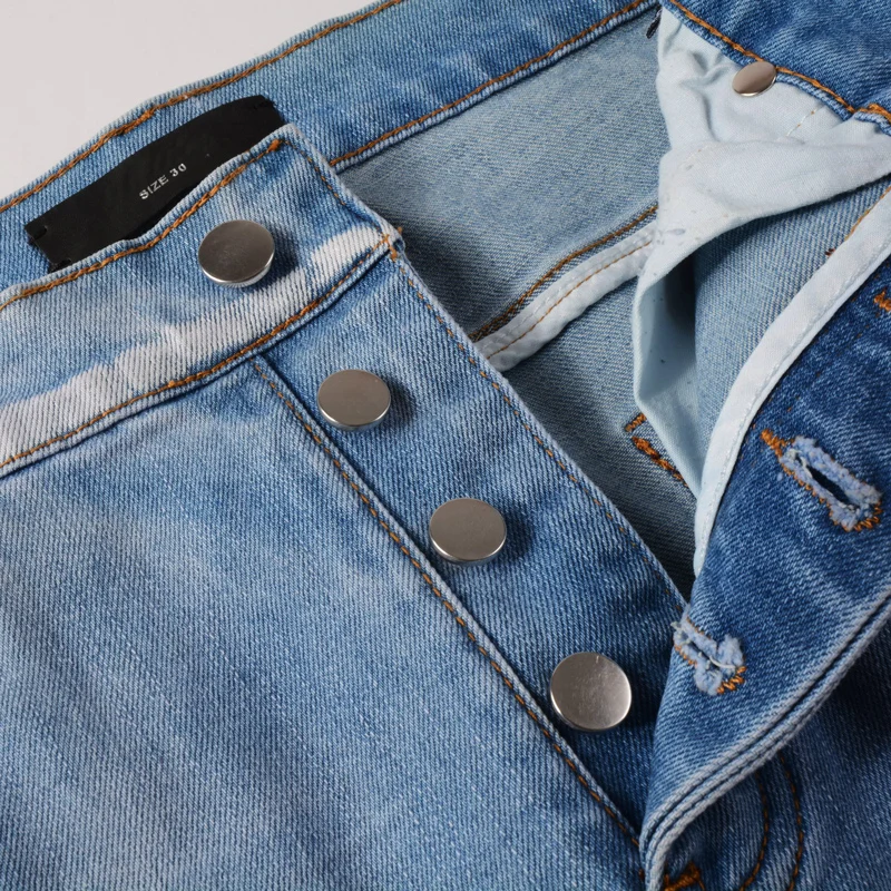 Fashion Streetwear Men Jeans Retro Light Blue Elastic Slim Fit Ripped Jeans Men Stars Patch Designer Hip Hop Brand Pants Hombre