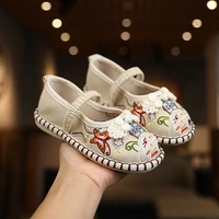 hanfu embroidered new shoes girls childrens cloth shoes chinese style performance shoes drop shipping flat elastic band fashion