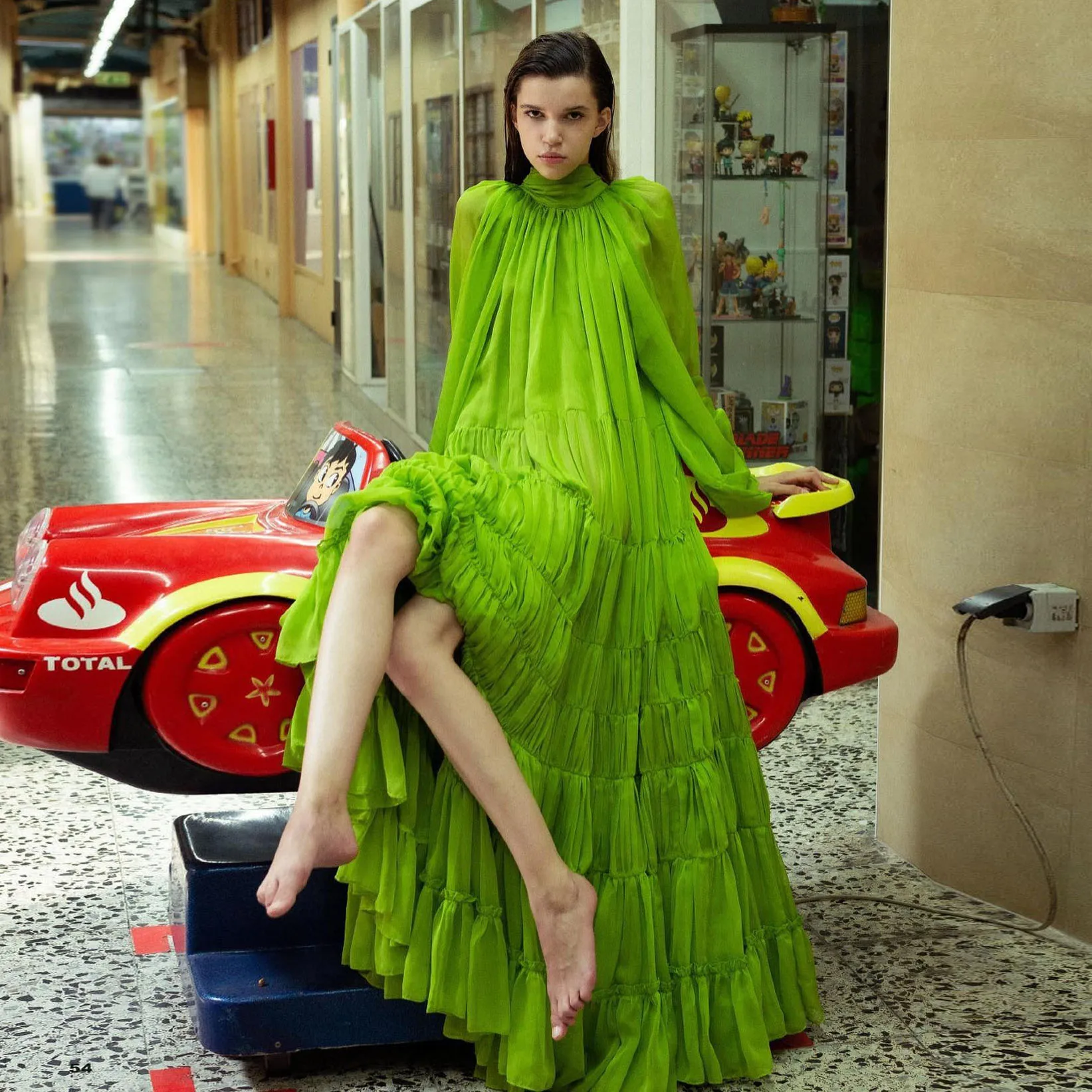 Женское длинное шифоновое платье-макси с рукавами-фонариками и высоким