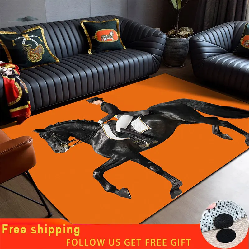 

3d Printing Ethnic Frame Carpet Horse Rectangle Home Decor Rug Black Green Orange Living Room Bedroom Bedside Floor Table Mat