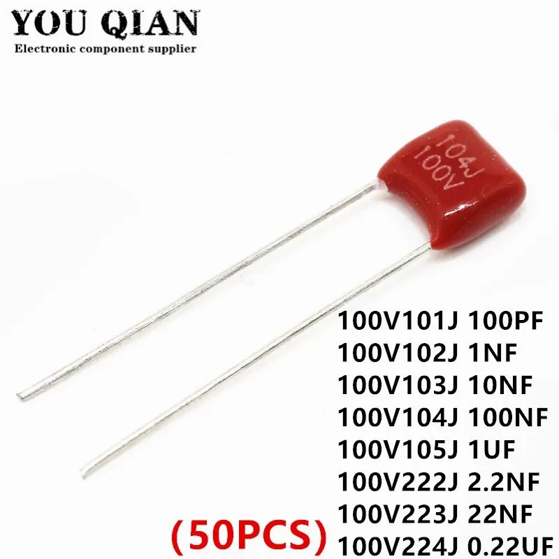 100 шт. в 101J 102J 103J 104J 105J 222J 223J 472J 473J 0 01 мкФ 1 1UF 1NF 2.2NF 4.7NF 10NF 100PF P = 5 мм CBB конденсаторы P5 |