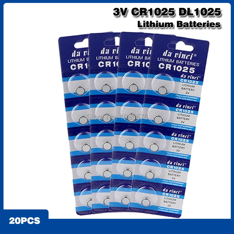 Литиевая батарея кнопочного типа DL1025 BR1025 KL1025 20 шт./лот 3 в CR 1025 CR1025 батарейки для