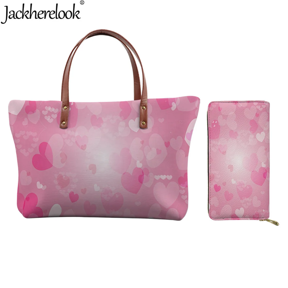 

Jackherelook 2 шт./компл. женская модная сумка-тоут с рисунком РОЗОВОГО СЕРДЦА, вместительная сумка через плечо и кошелек для женщин, женский тоут ...