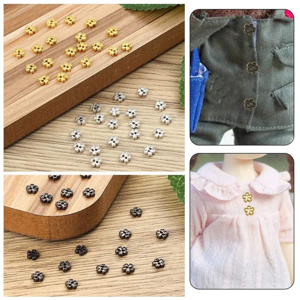 

20pcs 5mm Dollhoues Miniature Craft 4 Colors Metal Flower Buckles DIY Doll Clothes Clothing Sewing Buckle Mini Buttons