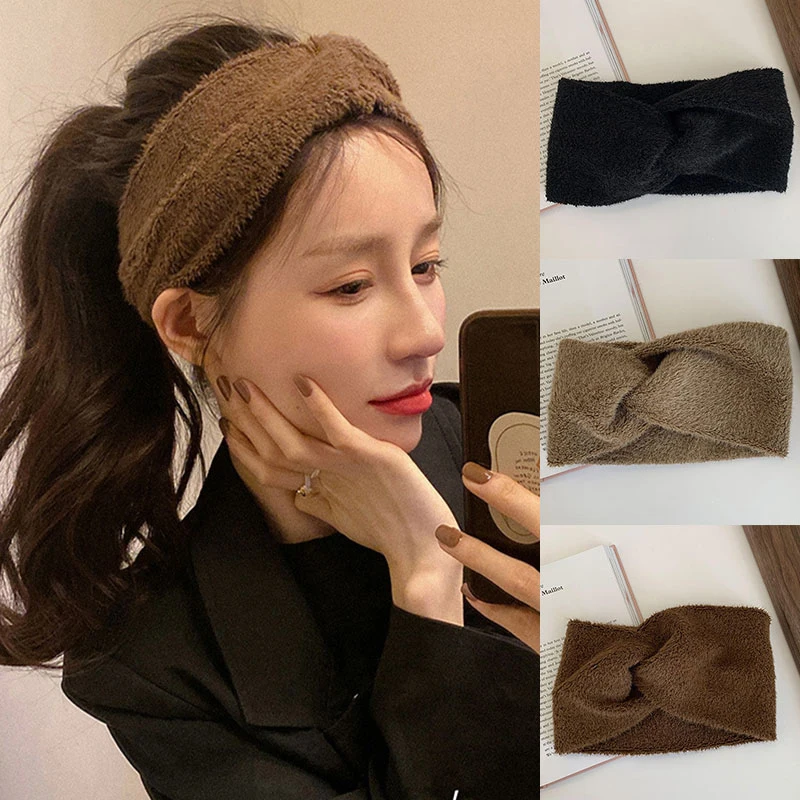 

Ladies Autumn/Winter Plush Cross Soft Korean style Elastic Hair Band Wash Face Makeup Multifunction Headband Hair Accessories
