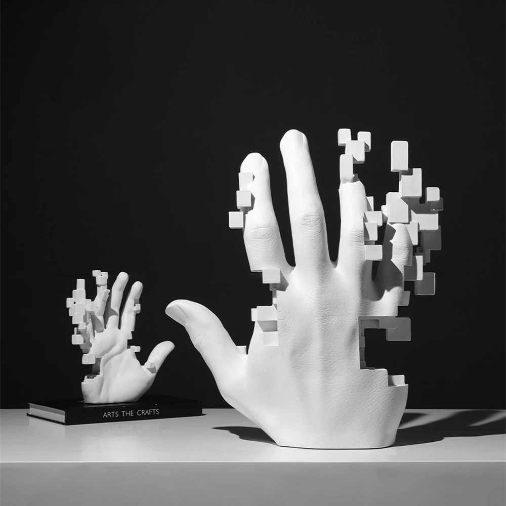

Resin Artistic Human Palm Statue Home Decor Modern Abstract Geometric Mosaic Hand Figurines Ornament Living Room Desk Decoration