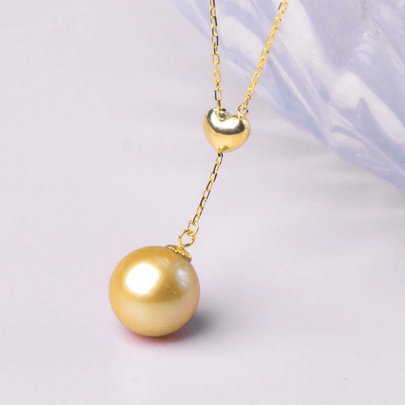 

ZHIXI New Real 18K Gold Necklace Pendnat Natural South sea Pearl Pure AU750 Love Chain for Women Fine Jewelry Gift