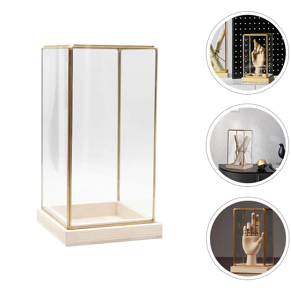 

Mini Vintage Glass Cover Jewelery Organizer Ornament Holders Brass Transparent Craft Display Stand