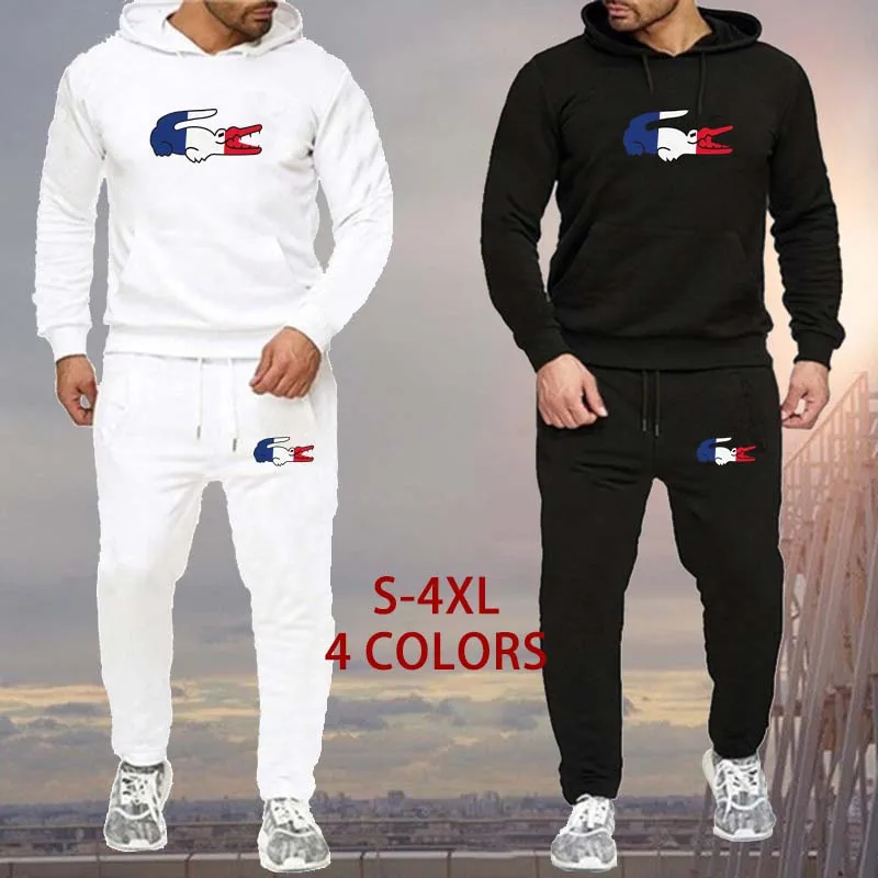 

Men's Luxury Print Hoodie Suit Solid Color Man Hoodie Sets Leisure Fashion Male Tracksuit Hooded Sportswear Sweatshirt and Pant