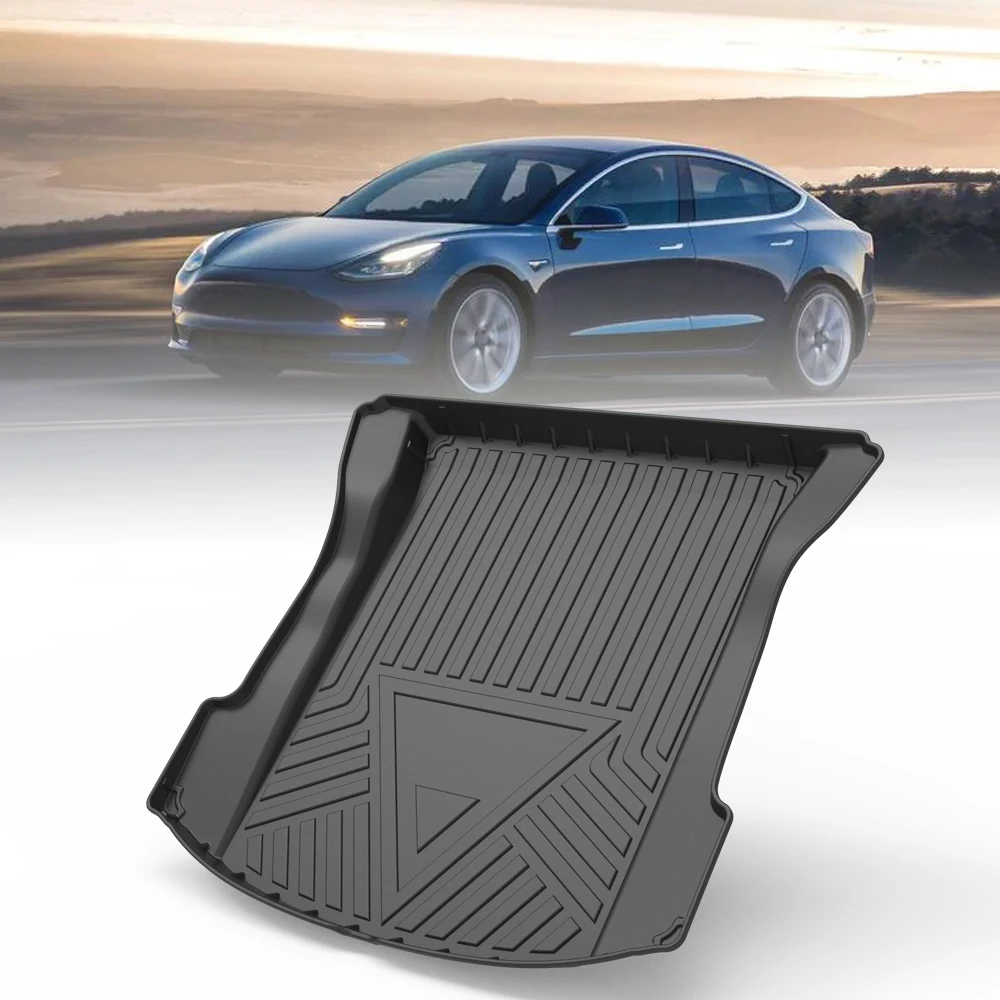 TPE Car Rear Trunk Mat Storage Box Pad For Tesla Model 3 2019 2020 2021 2022 Waterproof Protective Rubber Car Mats