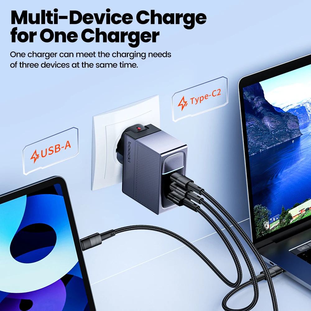 Toocki 100W GaN Charger Quick Charge 4.0 QC3.0 PD4.0 USB Type C Fast Charger for Macbook iPhone 14 13 Samsung S22 Huawei Xiaomi