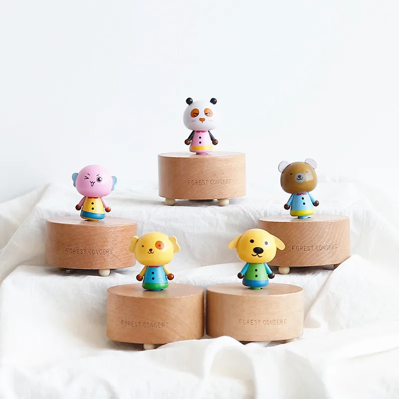 

Музыкальная шкатулка с мультяшным щенком, животным, украшение, деревянная Милая заводная Музыкальная шкатулка для отправки подруге, подарок на день рождения, поделки