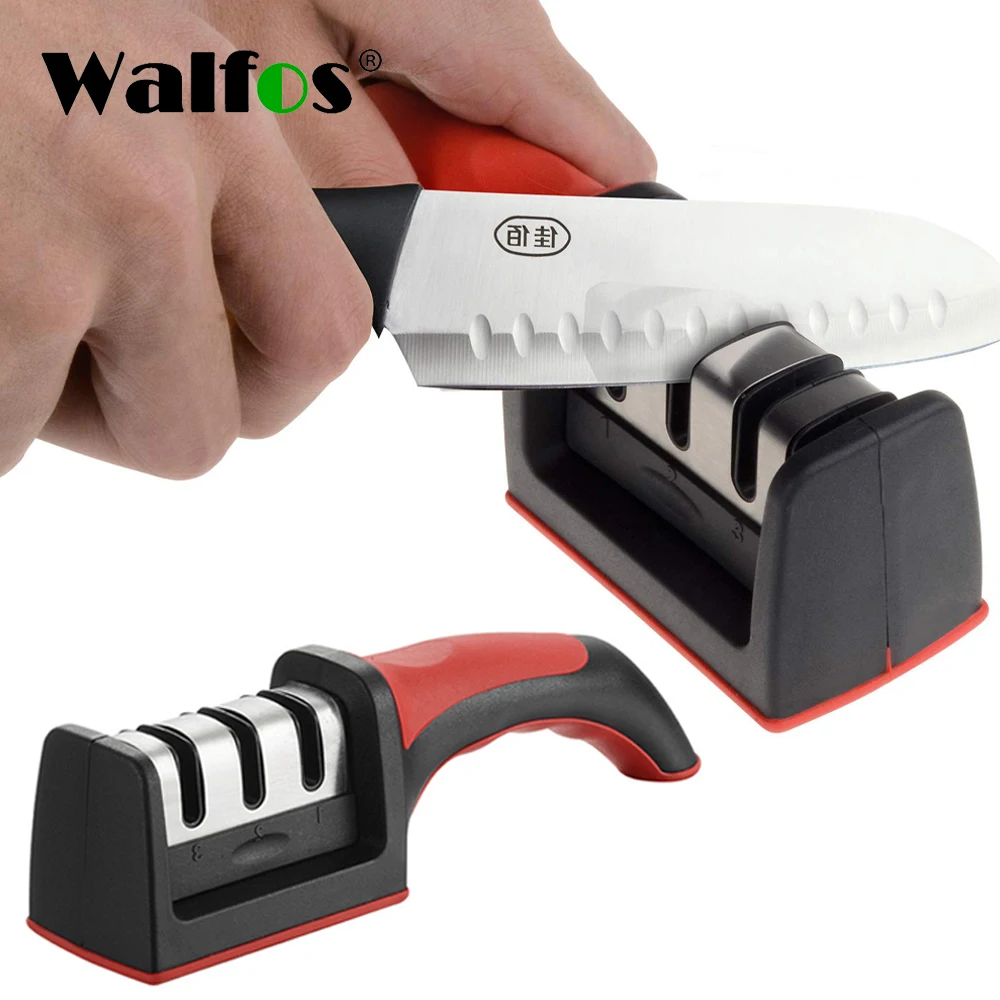 

Walfos Sharpener Household Quick Sharpener Whetstone Stick Sharpening Kitchen Knife Kitchen Gadget Sharpener 3-Stage Type