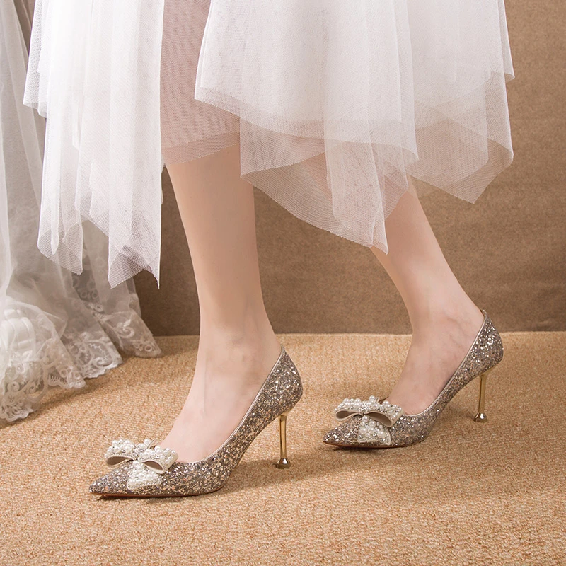 

Туфли-лодочки женские на шнуровке, с острым носком, золотого цвета