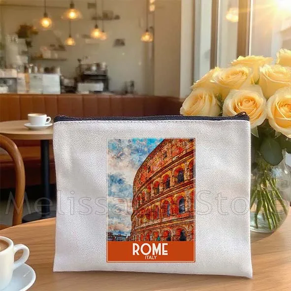 Florence Santorini London Budapest Холщовая косметичка для макияжа Туалетная сумка Пенал на молнии Кошелек для монет Хлопковая сумка (art.: 3920d2bb9c771) - 3920d2bb9c771