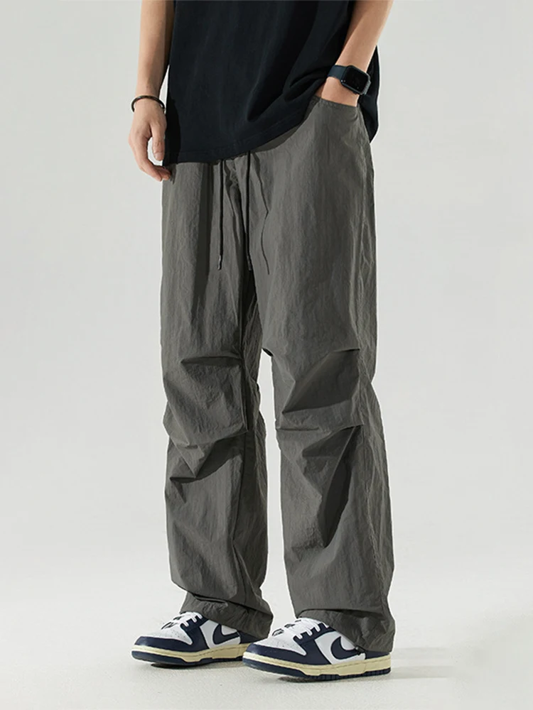 

HOUZHOU Parachute Sports Pants Men Ice Silk Jogging Sweatpants Wide Leg Trousers Male Streetwear Loose Casual American Street