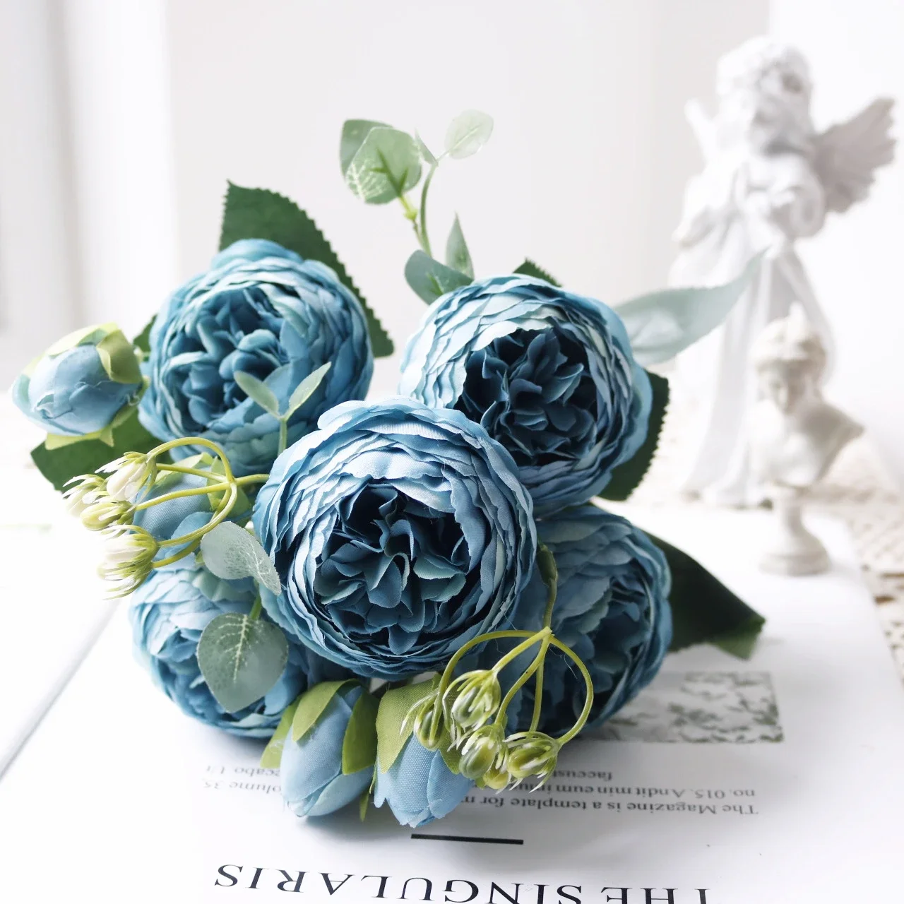 Искусственные белые шелковые розы пионы букет