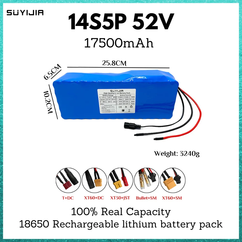 

18650 14S5P 52V 17500mah Lithium Batteries Pack Built-in Smart BMS for E-Bike Unicycle Scooter Wheel Chair with 58.8V 2A Charger