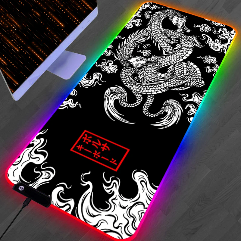 

Game Rgb Mouse pad Large Gaming Luminous Mouse Pad Japanese Dragon LED Mouse Mat Gamer RGB Mause Desk Pad Backlit Keyboard Mat