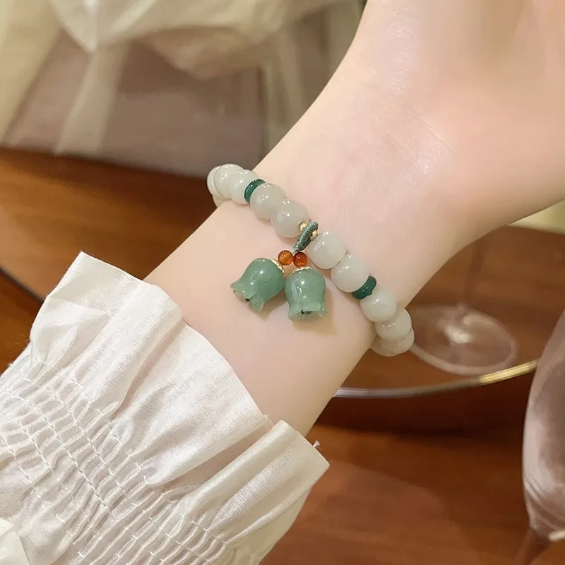 100% натуральный Нефритовый камень сладкий цветок ланлии женский браслет