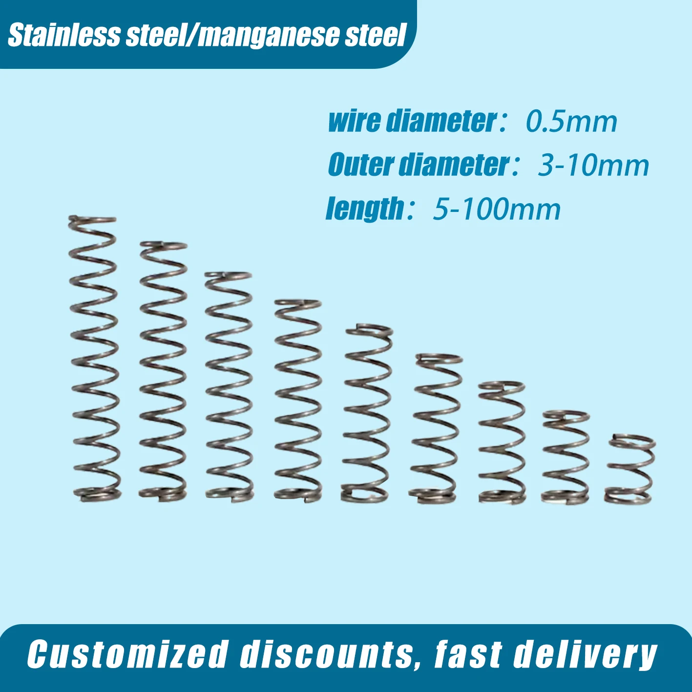 

Spring Compression Springs Wire 0.5mm Return Spring External Diameter 3-12mm, Length 5mm-100mm Stainless Steel Spring Clamp