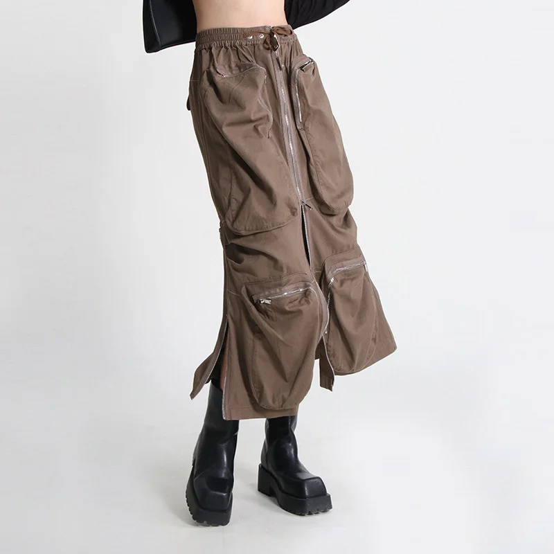 

Женская модная юбка средней длины на молнии с большими карманами, модель 2023 года, Женская юбка с завышенной талией на весну и осень