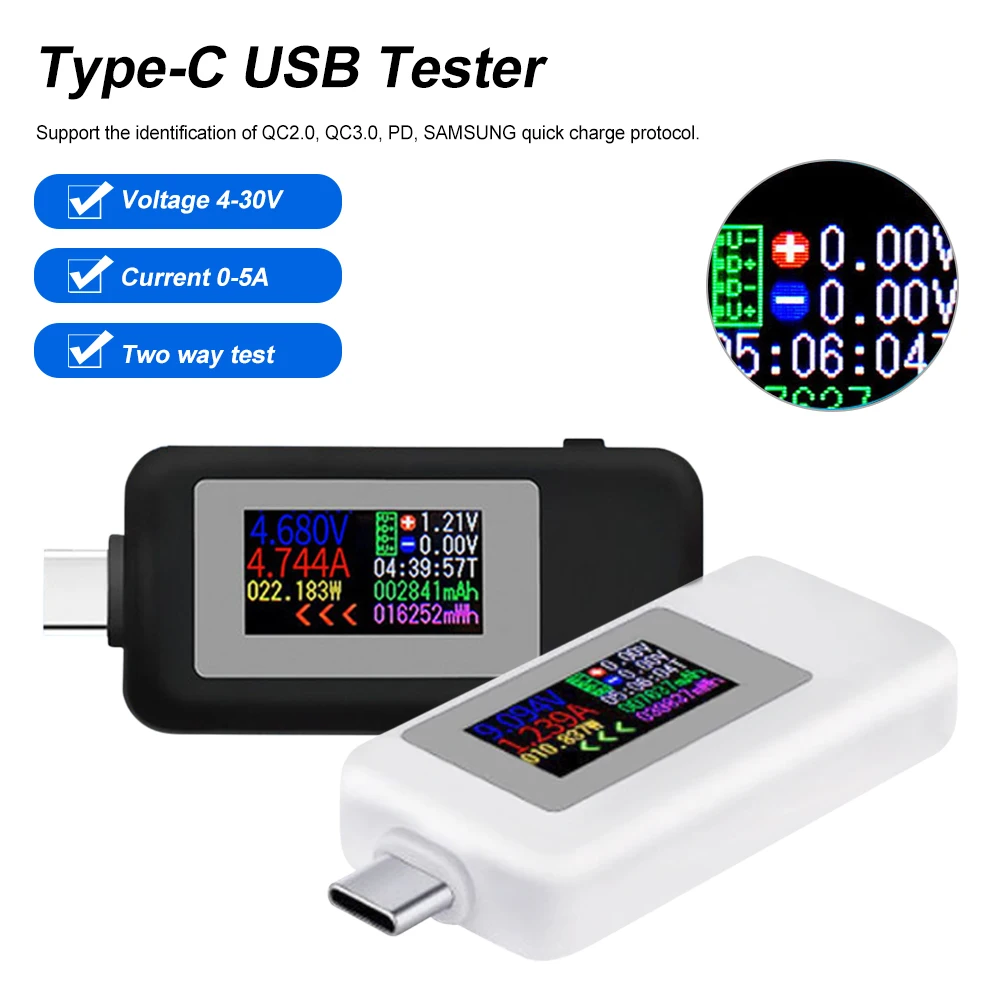

USB-тестер с портом Type-C, 4-30 в