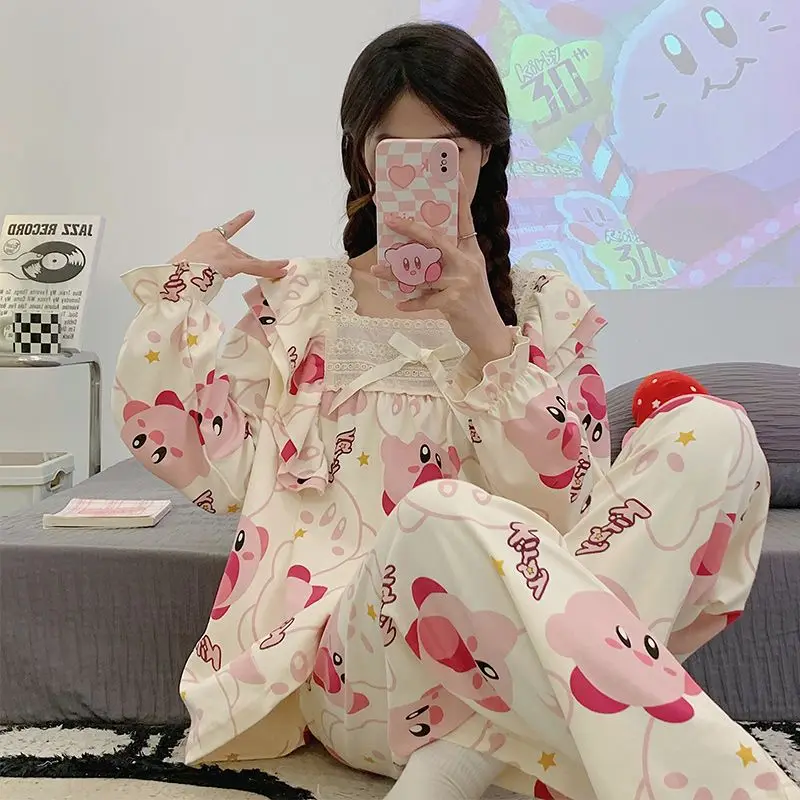 

Star Kirby Pajamas Style Sweet Cute Kawaii Pajamas Female Spring and Fall Cartoon Long-sleeved Long Pants Casual Homewear Set
