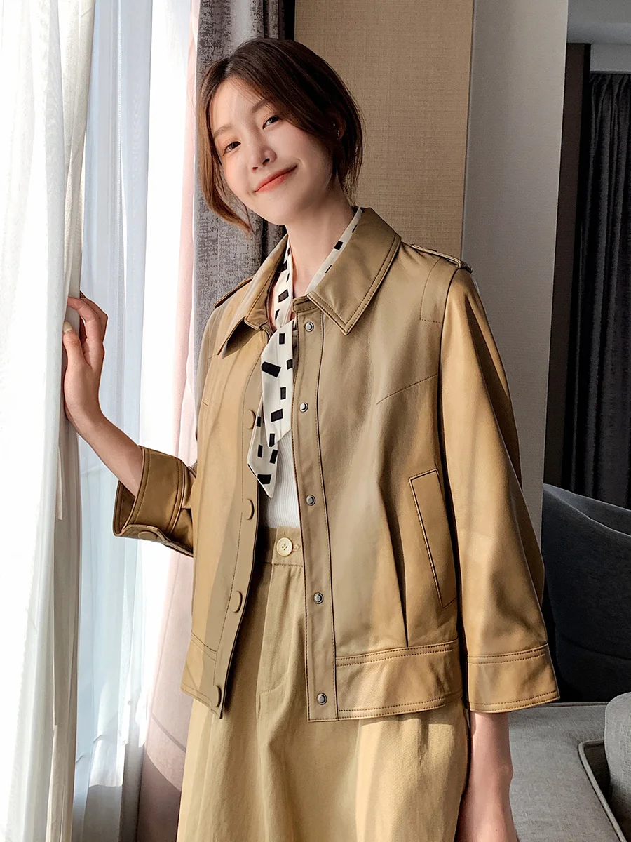 

Кожаная куртка, Куртки из натуральной овечьей кожи для женщин на весну и осень, короткая простая Женская куртка, женская одежда, натуральная кожа 2023