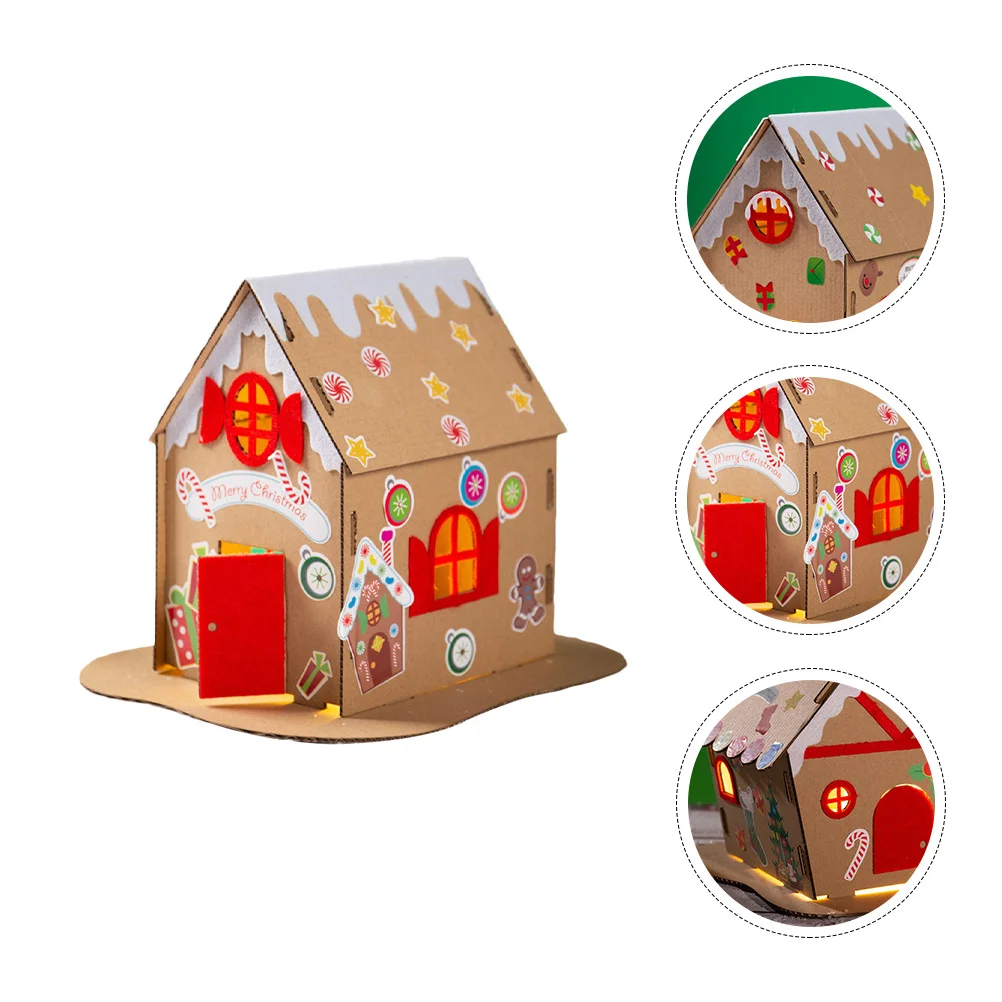 

DIY Christmas House Cardboard Kids Mini Toys Dough Decoration Wooden Handmade Child Miniature Kit
