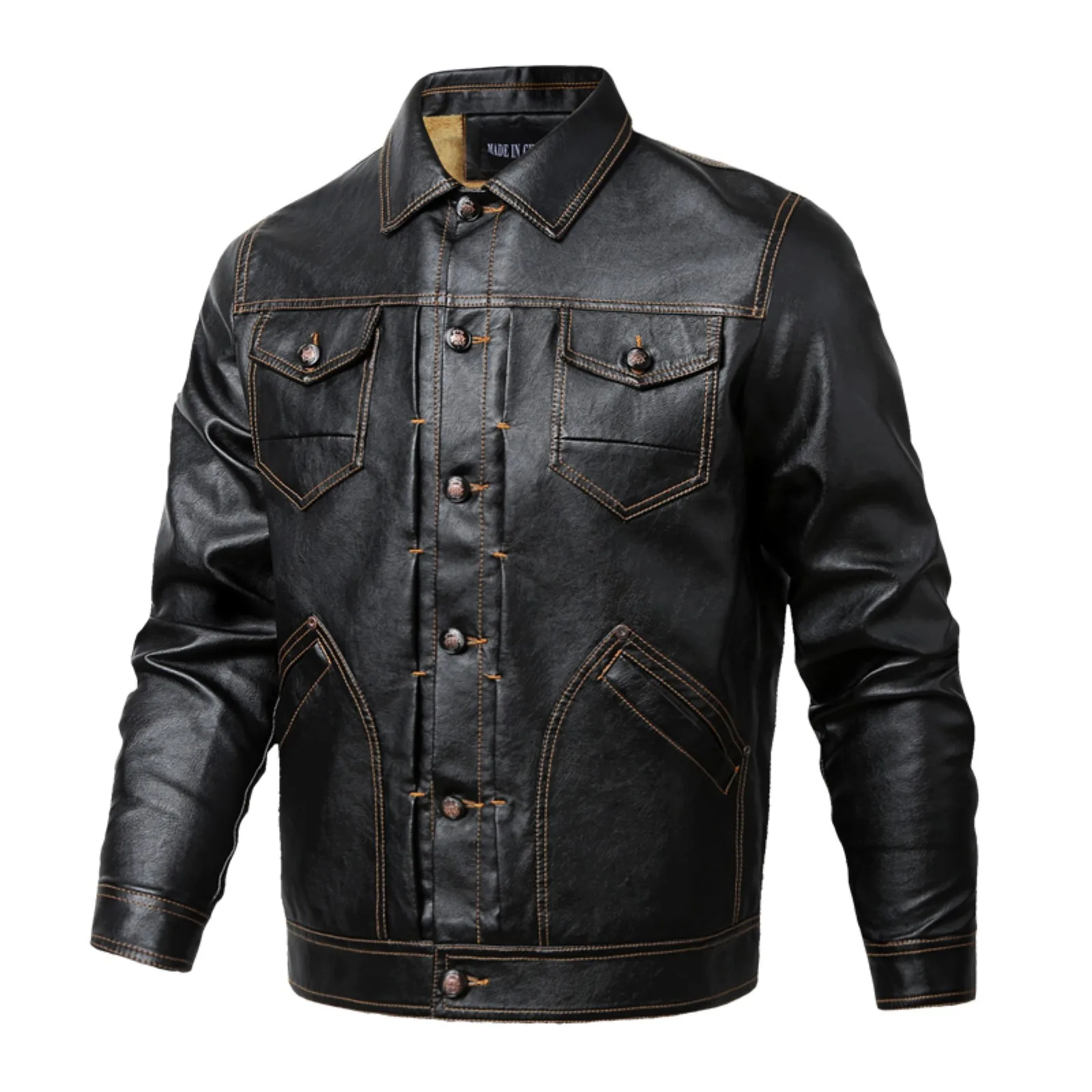 Men's Leather Jacket Vintage Large Size Lapel Loose Retro Multi-pocket Plus Velvet Jacket Windbreaker Motorcycle Jacket Coat