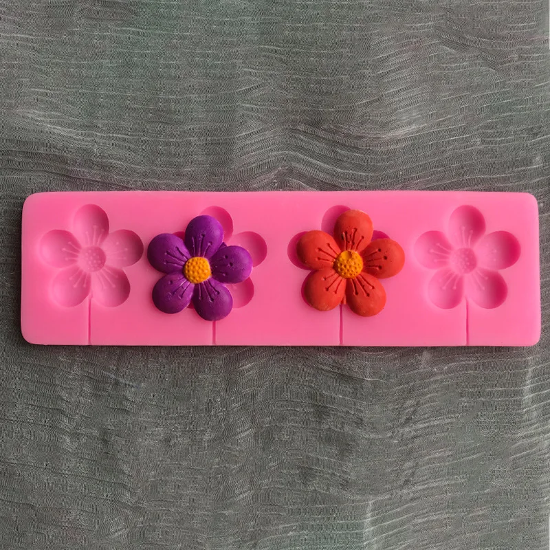 

Four Hole Flower Daisy Cherry Blossom Silicone Mold Chocolate Mousse Turn Sugar Baking Tools Diy Drop Glue Plastic Candle Mould