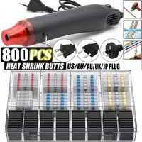 800pcs waterproof heat shrink butt crimp terminals solder seal electrical wire cable splice terminal kit with hot air gun