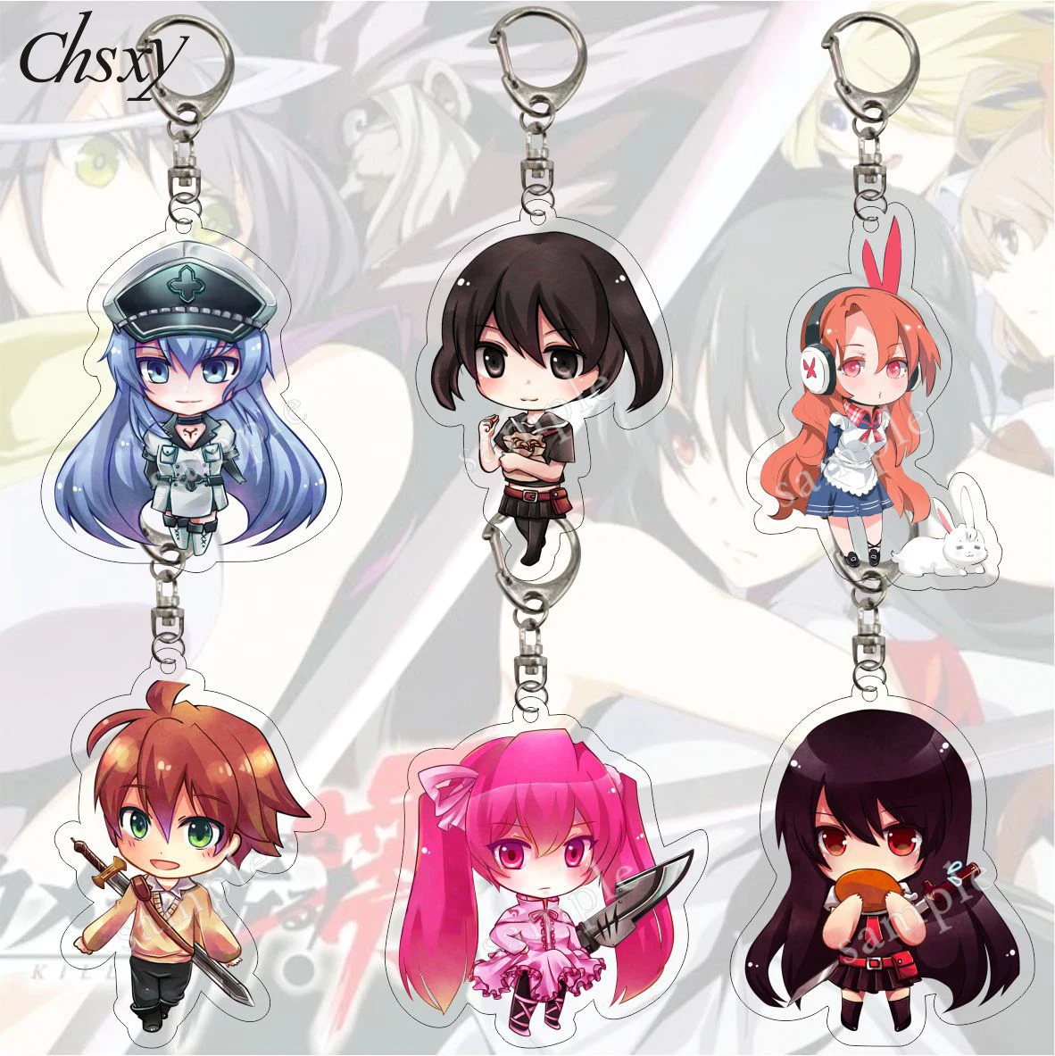 

Anime Akame Ga KILL Acrylic Keychains Cartoon Figure Double Sided Pendant Handbag Keyrings Fashion Accessories Jewelry Fans Gift