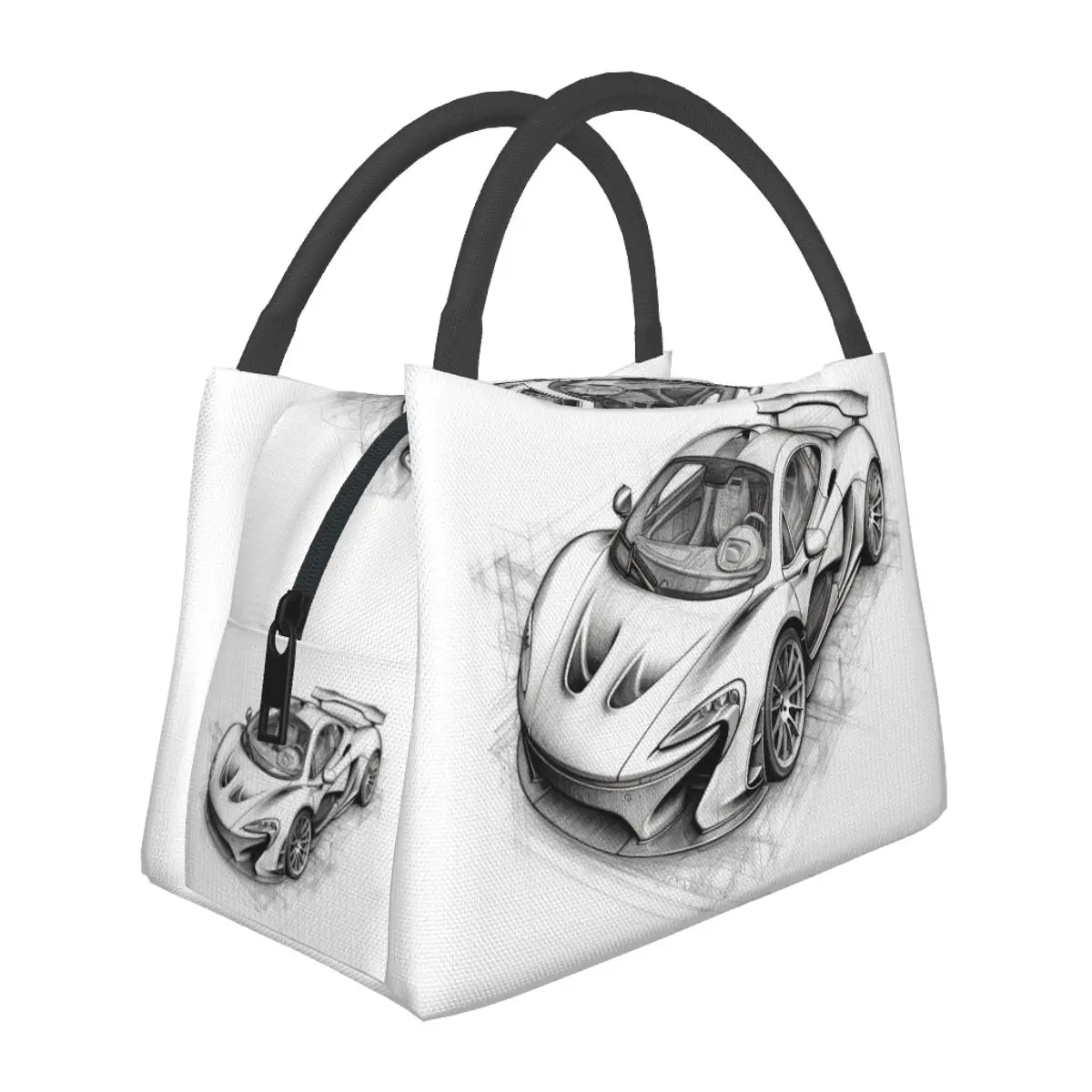 

Sports Car Lunch Bag Pencil Drawing Schematics Lunch Box Funny Travel Cooler Bag Portable Waterproof Thermal Tote Handbags