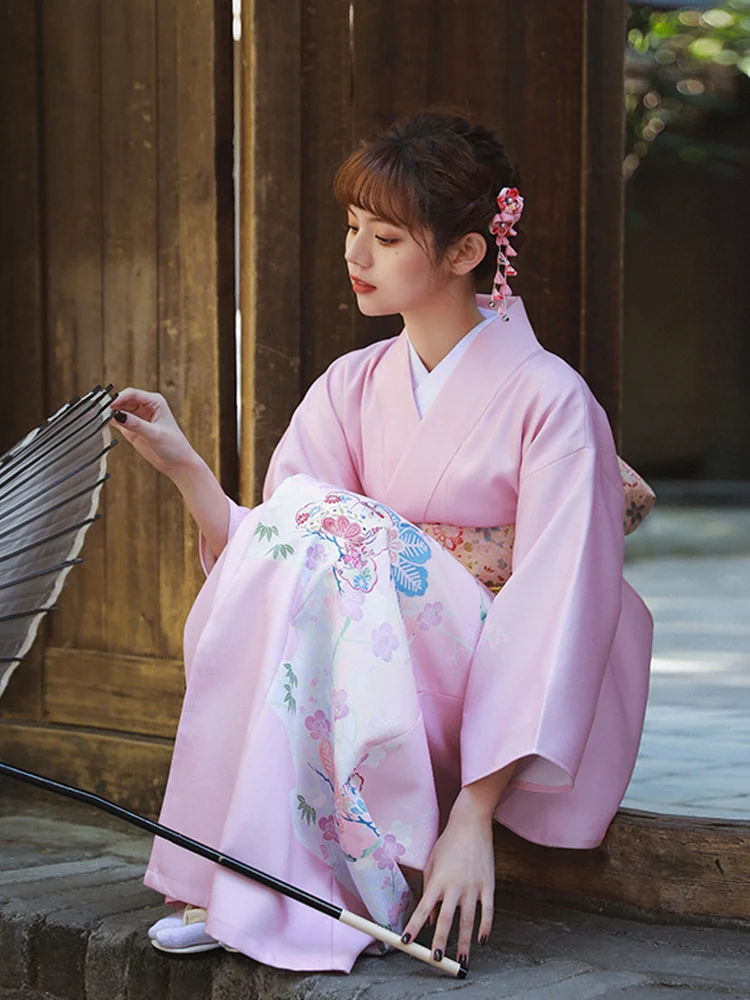 

Japan Style Women's Traditional Kimono Pink Color Floral Prints Yukata Cosplay Clothing Performing Costume Photography Dress