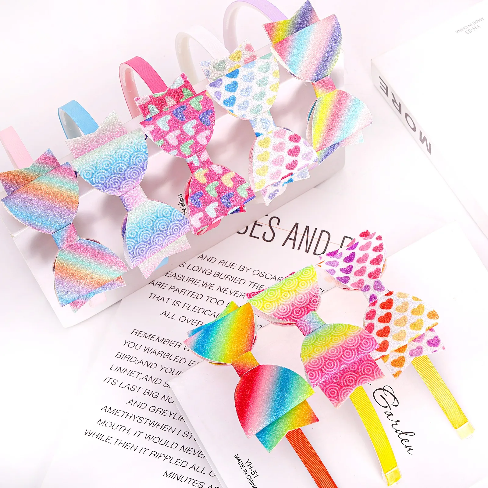 

wholesale Girls Rainbow Glitter Headband Sequins Shiny Kids Hairband Sweet Heart Printed Children Gradient Child Hair Accessorie