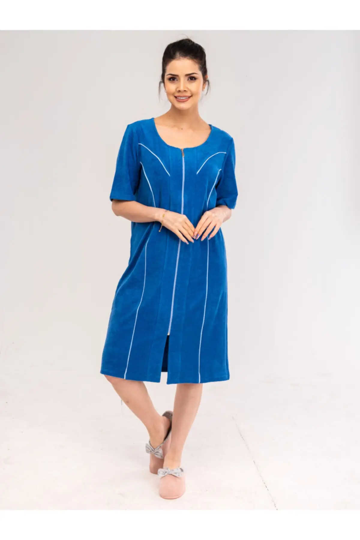 

Dressing Gown Royal Blue Short Terry Fabric Fashion Robe Robe Robe Sexy Peignoir Kimono Bride Sleepwear Night Gown