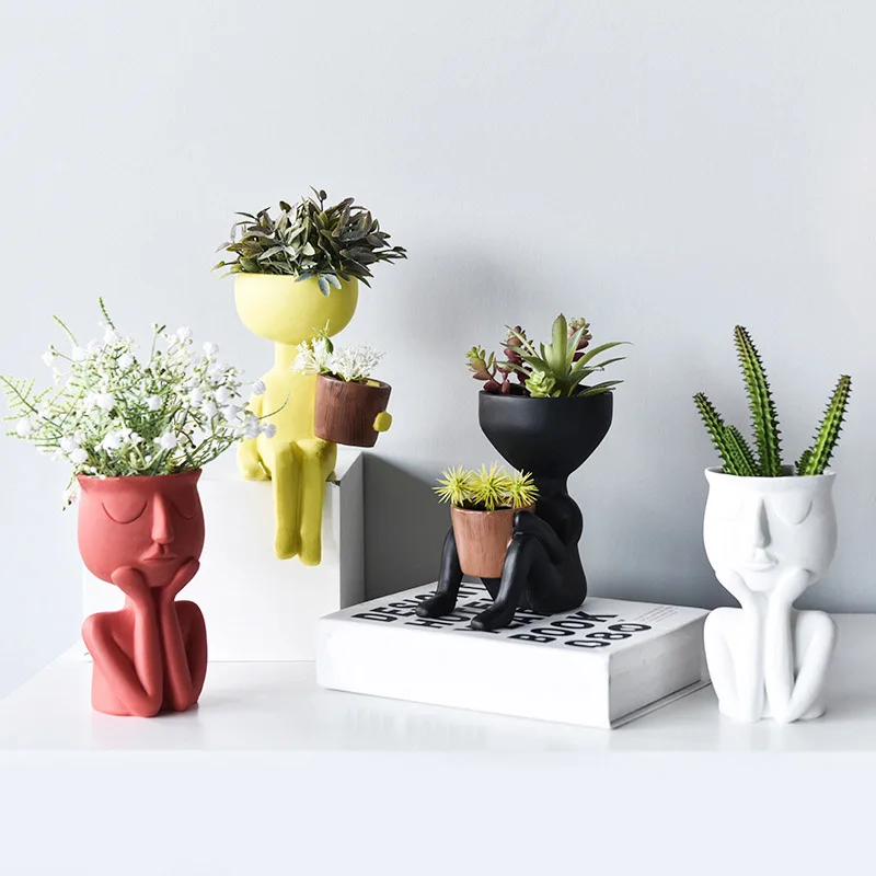 

Human Face Resin Flower Pot Resin Succulents Plant Pot Abstract Flower Pot Desktop Vase Landscape Character Portrait Home Decor