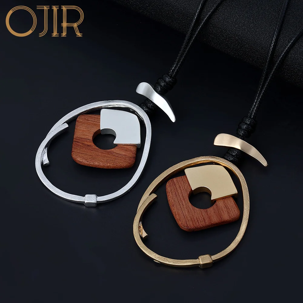 

New in Wood Suspension Long Chains Colar Necklace Goth Kpop Pendants Geometric Jewelry for Women 2023 Vintage Trending Products