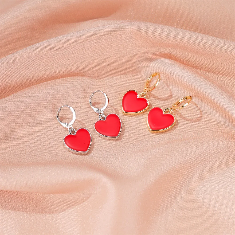 

Simple Red Heart Earrings for Women Enamel Fashion Gold Color Alloy Heart Shape Drop Dangle Earrings Wedding Jewelry Wholesale