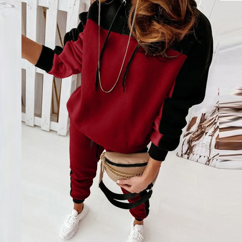 

Women's Tracksuit Set 2021 Autumn Winter Casual Hooded Sweater Tops + High Waist Pocket Pants Suit Fashion Set Woman 2 Pieces