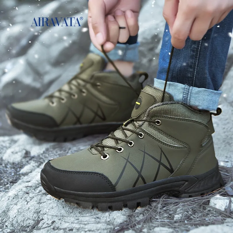 Winter Men's Boots Warm Men's Snow Boots High Quality Leather Waterproof Men Sneakers Outdoor Men Hiking Boots Work Shoes