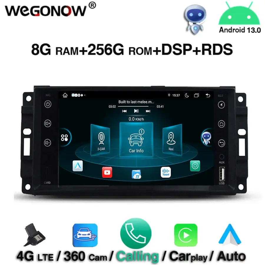 360 DSP Android 13.0 8 ГБ 256 Автомобильный DVD-плеер GPS карта RDS Радио Wi-Fi BT5.0 Для Jeep Sebring Cherokee