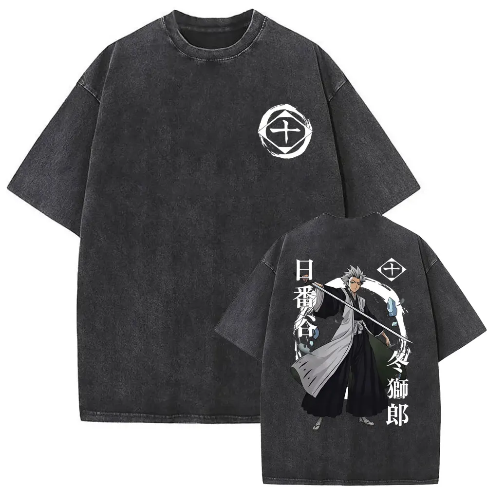 

Washed Vintage Anime Bleach Hitsugaya Toushirou Gotei 10 Graphic Print T Shirts Men Women Manga Casual Harajuku Tshirt Male Tops